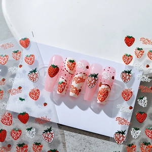 3D Embossed Strawberry Nail Art Stickers Self Adhesive Fruit Cartoon Decals Sweet DIY Manicure Decoration For Women