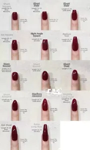 Size chart showing 14 types of handmade press-on nails in various shapes and measurements