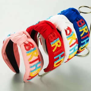 Serre-Tête Noué Fait à la Main avec Lettres en Perles Queen Birthday Bandeau en Tissu pour Fête d'Anniversaire Femme Accessoires