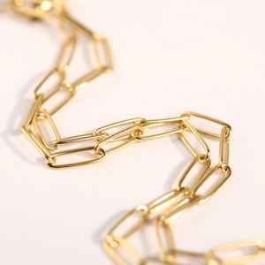 Macro shot showcasing the detailed texture of the 18K gold-plated paperclip chain necklace