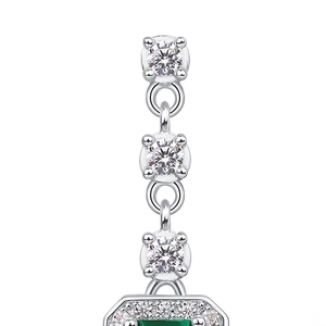 S925 silver emerald earrings with emerald-cut green gemstone and cubic zirconia pavé