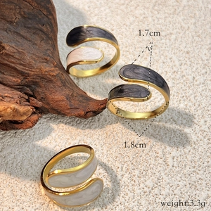 Minimalist 18k gold plated stainless steel open rings with enamel marble texture