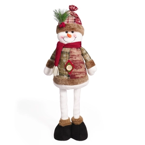 Poupée bonhomme de neige de Noël avec jambes télescopiques et chapeau à carreaux