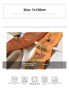 Detail view of 7x120cm orange vintage silk scarf with European floral patterns and size guide