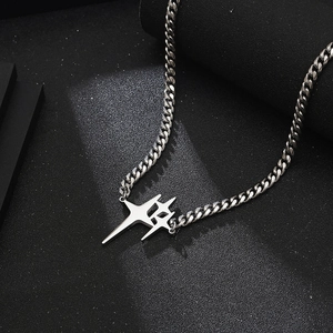 Silver stainless steel chunky Cuban necklace with star cross pendant for men and women