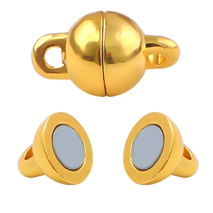 Polished gold magnetic jewelry clasps for necklaces and bracelets on white background