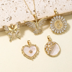 Gold-plated copper pendants with zircons and shell inlays for DIY jewelry making