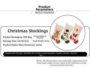 Detail of Christmas stocking size 22x18x3cm with elk snowman and Santa Claus designs
