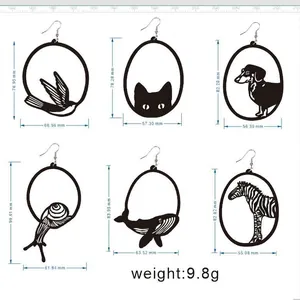 Größentabelle für Tier-Acryl-Ohrringe mit Motiven wie Vogel, Katze und Hund