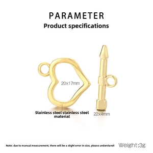 Detailed specifications of golden 304 stainless steel heart-shaped toggle clasp for DIY jewelry