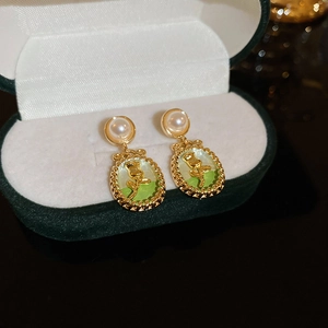 French Vintage Rose Relief Drop Earrings With Artificial Pearl And 925 Sterling Silver Earring Post Oval Enamel Jewelry For Women