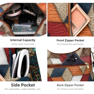 Detailed four-grid view of multi-color tote bag with spacious internal compartments