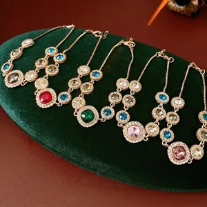Women Retro Palace Style Bracelet Multicolored Rhinestone Zircon Inlaid Copper Adjustable Jewelry Exquisite Vintage Luxury