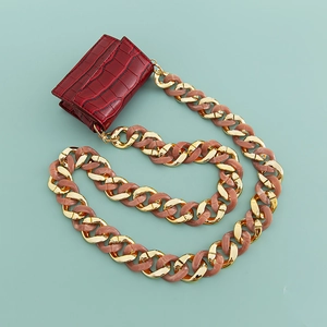 Red crocodile texture mini bag with pink resin and gold metal chunky chain strap