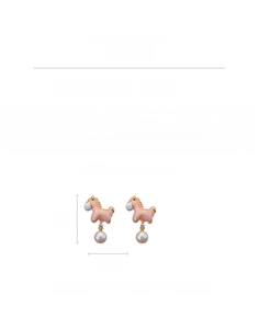 Detailed size info for pink horse drop earrings with white pearls and zirconia accents