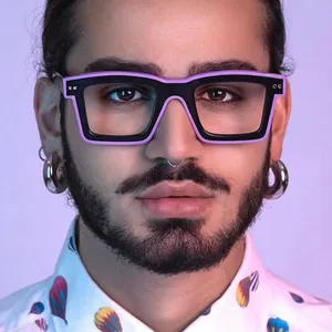 Square TR90 anti-blue light glasses with stylish black and purple two-tone frame