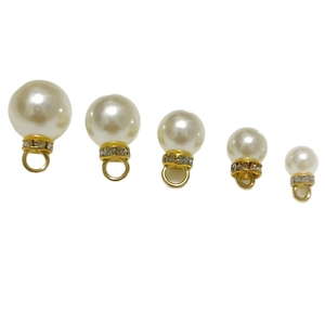 Polished ABS faux pearl pendants with gold bases and zircon accents in five sizes