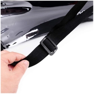Large black clear PVC travel bag featuring durable adjustable fabric shoulder straps