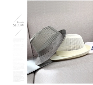 Breathable mesh straw fedora hats in light grey and beige for sun protection