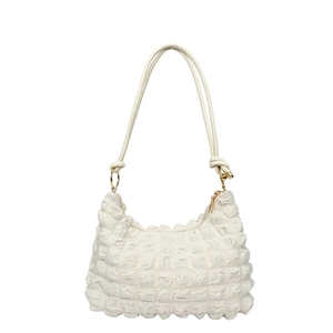 Sac hobo minimaliste crème à texture bulles et bandoulières élégantes à nœuds