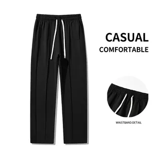 Men's casual loose straight-leg sweatpants in black with adjustable drawstring waist