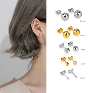 Stainless Steel Ball Stud Earrings High Polish Simple Minimalist Round Bead Ear Piercing Jewelry For Men Women