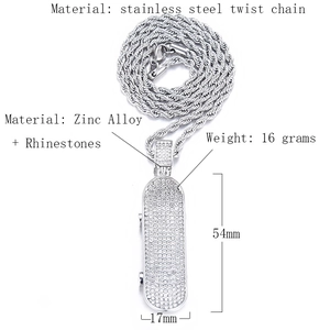 Silver hip hop scooter pendant dimensions with 54mm length and 16g weight details