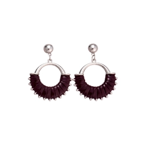 Retro geometric hollow hoop earrings with leather wrap and silver needle studs