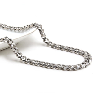 Polished silver stainless steel Cuban link necklace for men and women on white ceramic