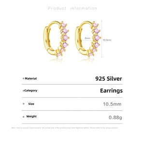 Paramètres de taille détaillés des créoles en argent 925 de 10,5 mm avec zircon rose