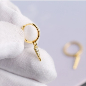 S925 sterling silver geometric triangle hoop earrings with sparkling zircon crystals