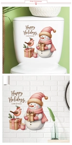 Stickers de Noël roses avec bonhomme de neige et oiseaux sur carrelage et toilettes