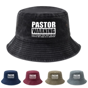Washed Polyester Bucket Hat For Women Men Sun Protection Foldable Fisherman Hat With Funny Pastor Warning Letter Print