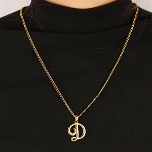 Minimalist 18K gold plated stainless steel cursive letter D pendant necklace for women