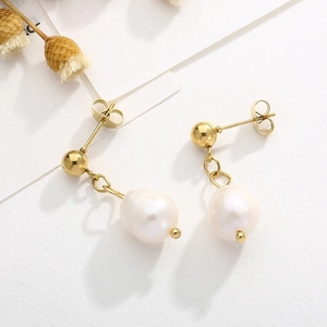 Boucles d'oreilles perles vintage françaises plaquées or 18 carats sur acier titane