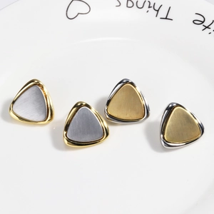 Minimalist Triangle Stud Earrings For Women Two Tone Gold Silver Brushed Copper Geometric Chic Jewelry
