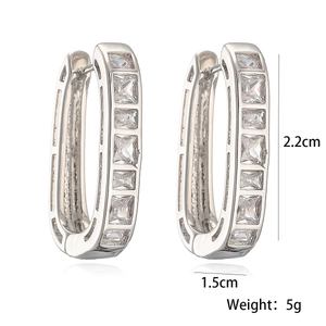Silver geometric U-shaped earrings with square-cut cubic zirconia in 22mm height