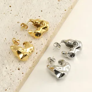 Orecchini In Acciaio Inossidabile Lava Irregolare Placcati Oro 18K Perni Geometrici Minimalisti Per Le Donne Stile Ins
