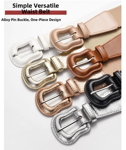 Detail of multi-color elastic waist belts with high-quality alloy pin buckles