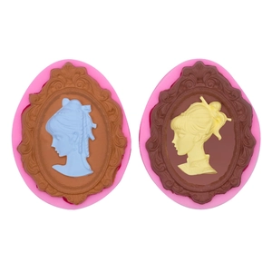 European vintage cameo head silicone mold for fondant chocolate and cupcake decoration