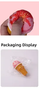 Detail showing slow rebound PU material squeeze toy in its transparent OPP packaging