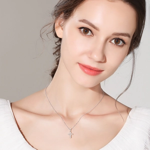 Classic S925 sterling silver cross pendant necklace with moissanite stones for women