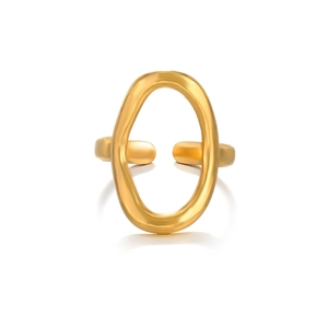 Minimalist 18K gold plated oval open ring with matte brushed finish for women