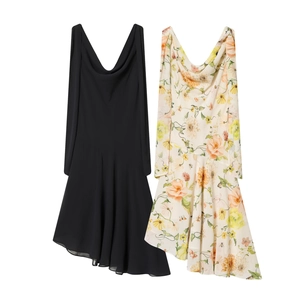 Ärmelloses Maxikleid Mit Wasserfallausschnitt Leichtes Polyester Unregelmäßiger Saum Sexy Blumendruck Elegant Lässig Für Damen
