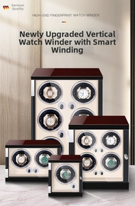 Various automatic watch winder models with wood finish and fingerprint lock system