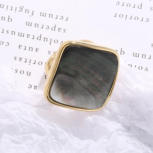 Elegant gold-plated square shell cocktail ring featuring dark grey texture on art paper