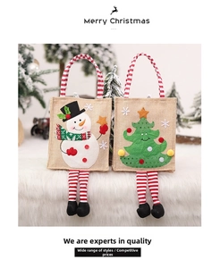 Sacchetti regalo di Natale in lino con motivi a pupazzo di neve e albero con gambe appese