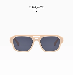 Front view of beige sunglasses with dark grey lenses and thick frames in beige C02