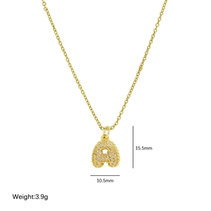 18K gold plated zircon pave bubble letter A pendant necklace with size dimensions