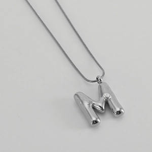 Silver letter M bubble pendant necklace with sleek snake chain for women in hip hop style